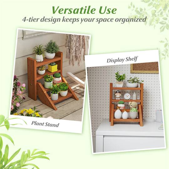 Costway 4-Tier Wooden Plant Stand for Multiple Succulents Patio